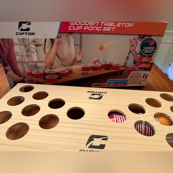 Cipton Wooden Tabletop Cup Mini Pong Set Game Complete New Open Box - Picture 4 of 4